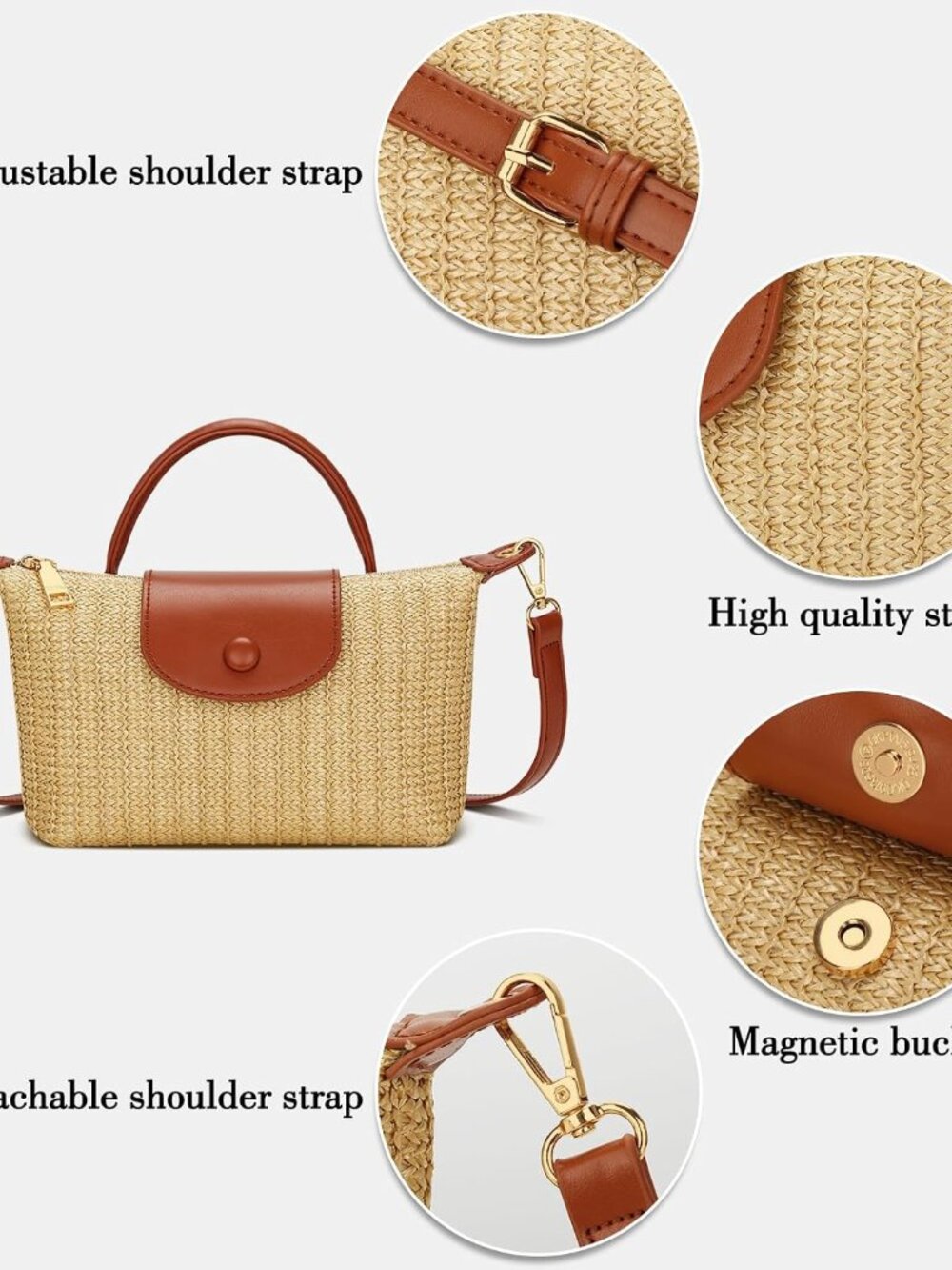 Mini Top Handle Purse for Women Small Summer Straw Beach Crossbody Bags for Lady - Picture 5 of 7